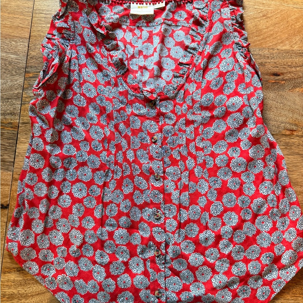 Anthropologie Red and Black Floral Top